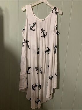 Exist White Dress with Black Anchor Print